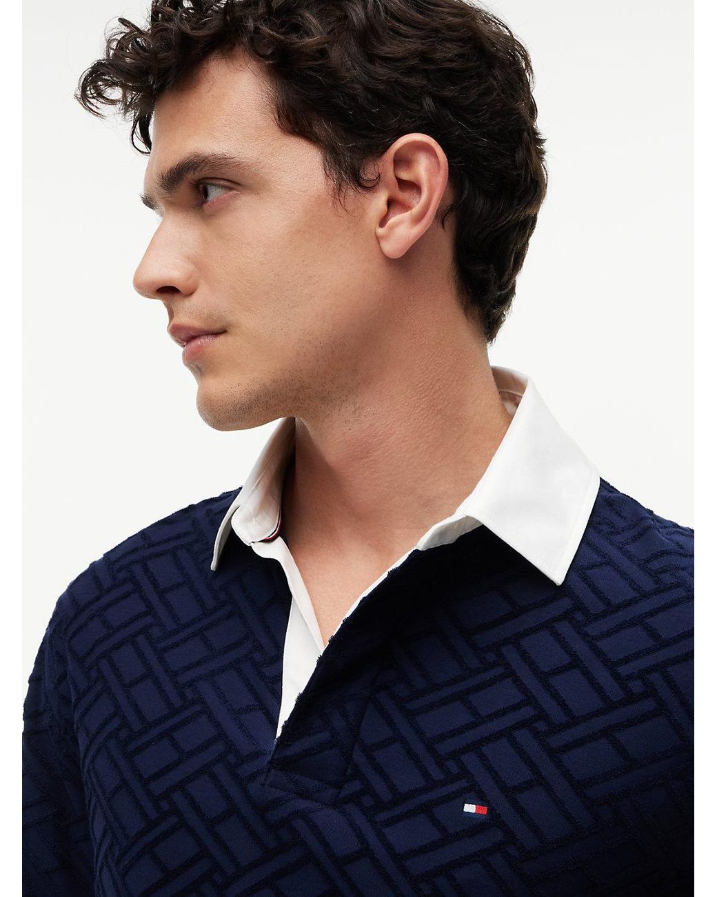 Tommy Hilfiger Blue Classic Fit Flag Jacquard Polo Shirt for men