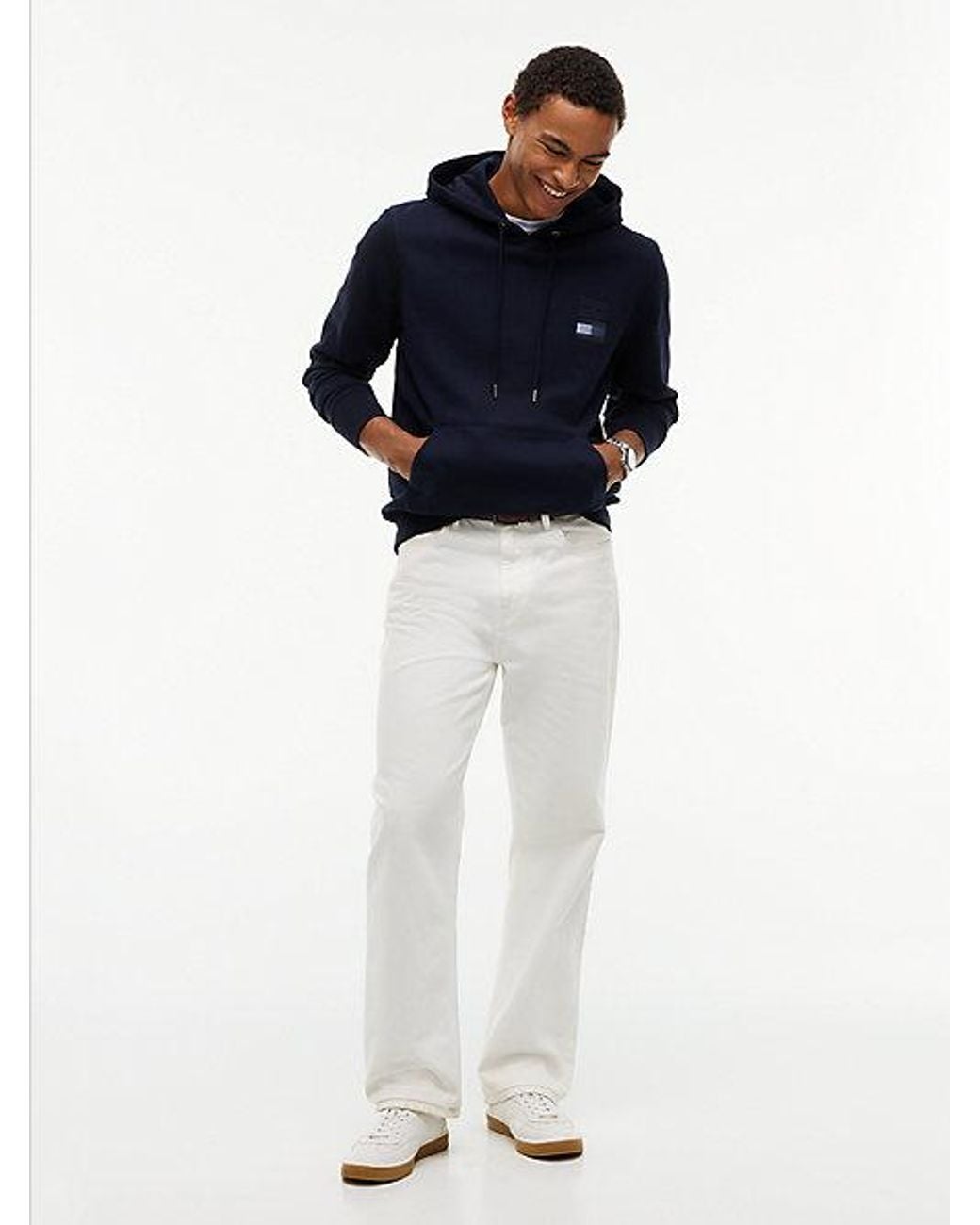 Tommy Hilfiger Blue Stack Logo Terry Drawstring Hoody for men