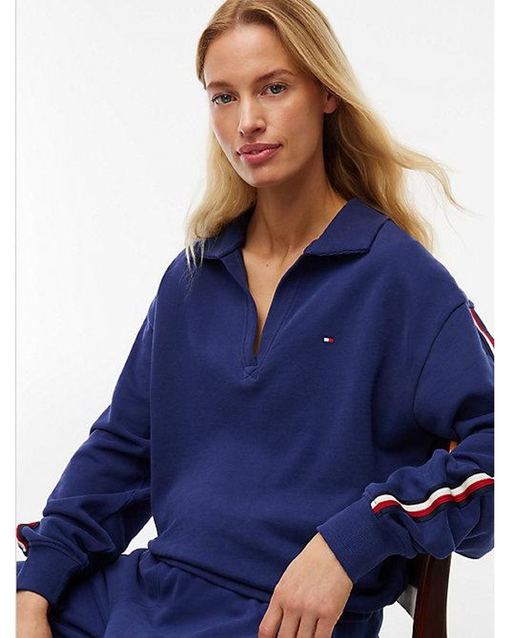 Tommy Hilfiger Blue Global Stripe Relaxed Lounge Rugby Jumper