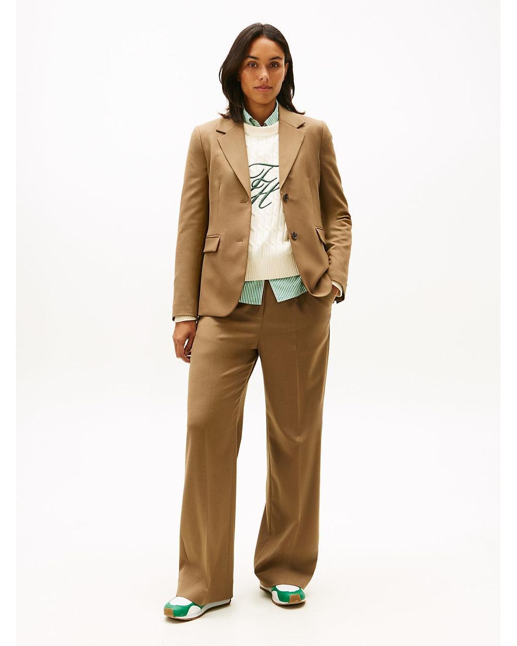 Tommy Hilfiger Natural Timeless Wool Blend Wide Leg Trousers