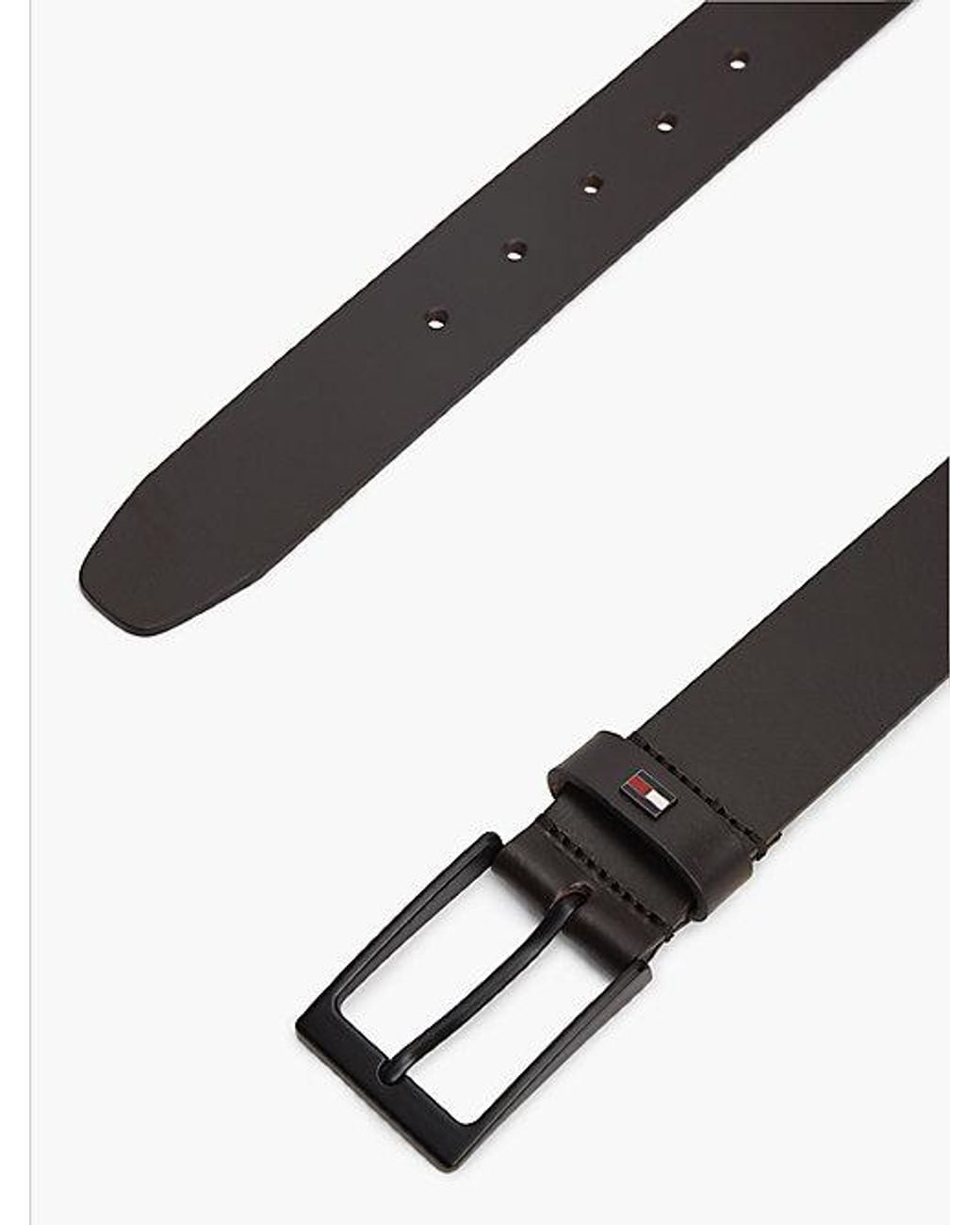 Tommy Hilfiger Black Enamel Flag Rectangular Buckle Leather Belt for men