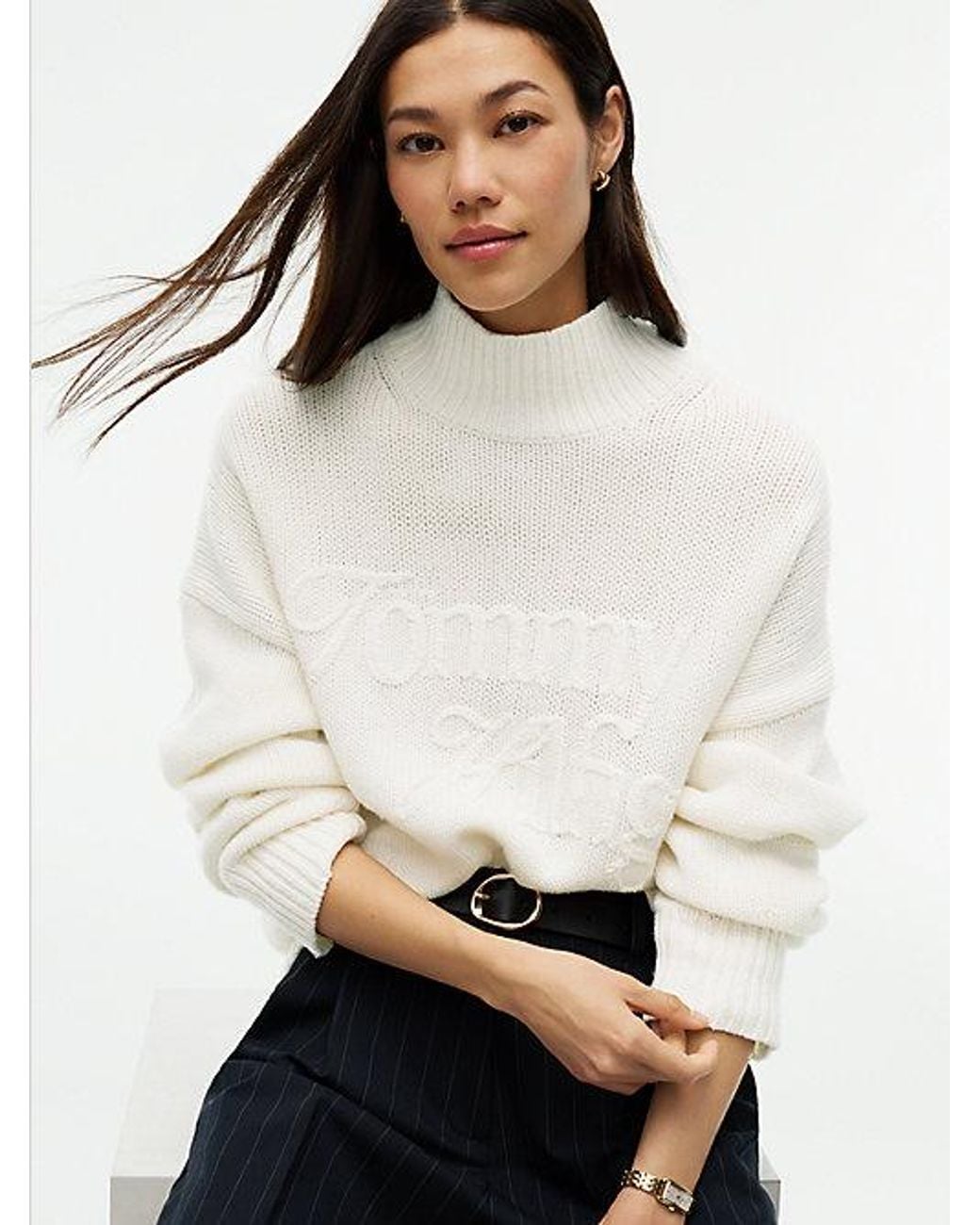Tommy Hilfiger White Heritage Pure Wool Mock Neck Jumper