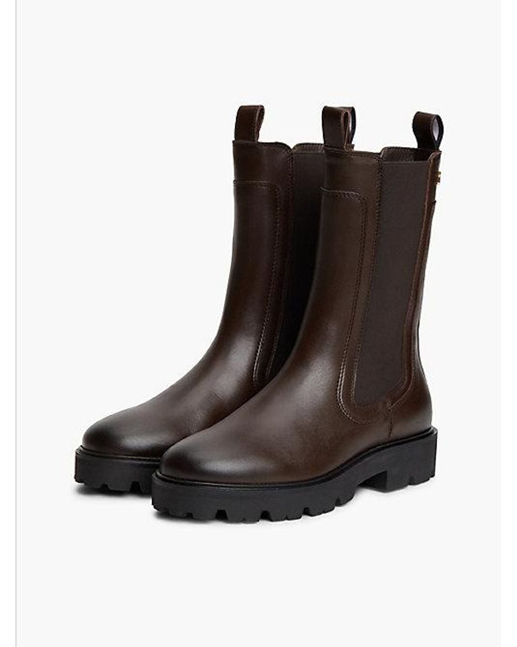 Tommy Hilfiger Brown Leather Cleat High Chelsea Boots