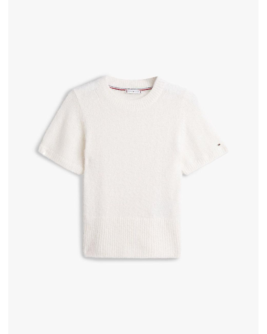 Tommy Hilfiger White Festive Wool Blend Short Sleeve Jumper