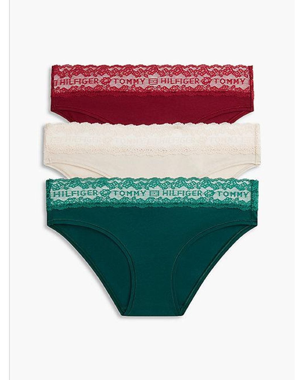 Tommy Hilfiger Green 3 Pack Logo Lace Trim Briefs Gift Box