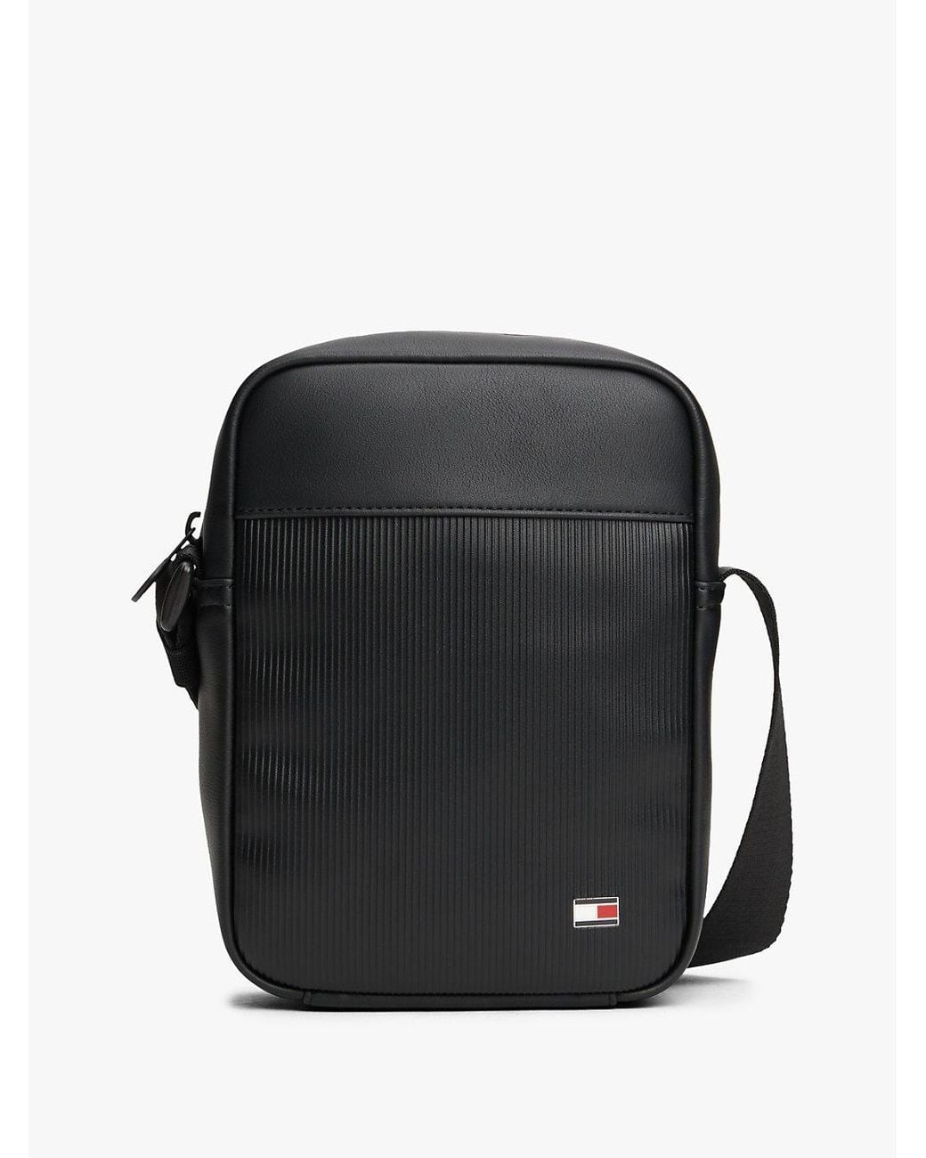 Tommy Hilfiger Black Hilfiger Flag Ribbed Crossbody Reporter Bag for men