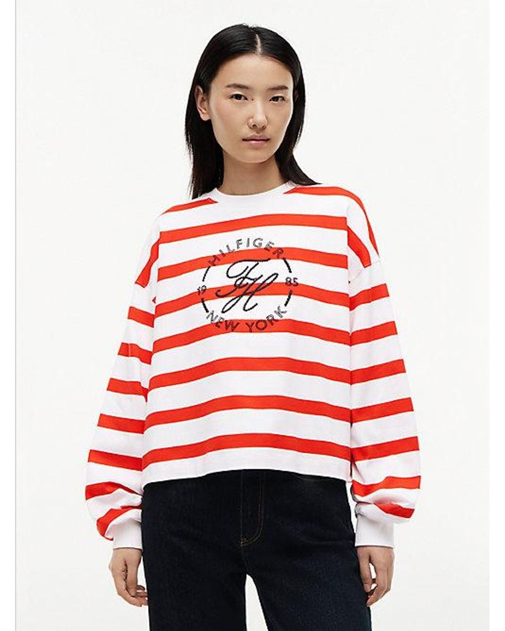 Tommy Hilfiger Red Logo Relaxed Crew Neck Sweatshirt