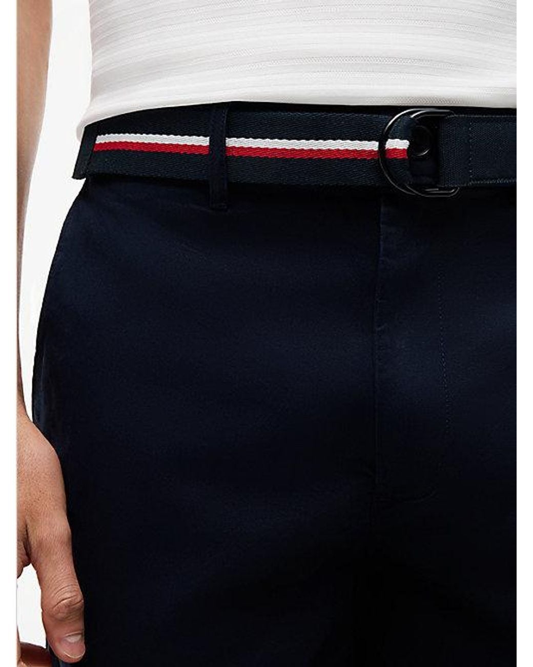 Tommy Hilfiger Blue Denton Straight Fit Belted Chino Shorts for men