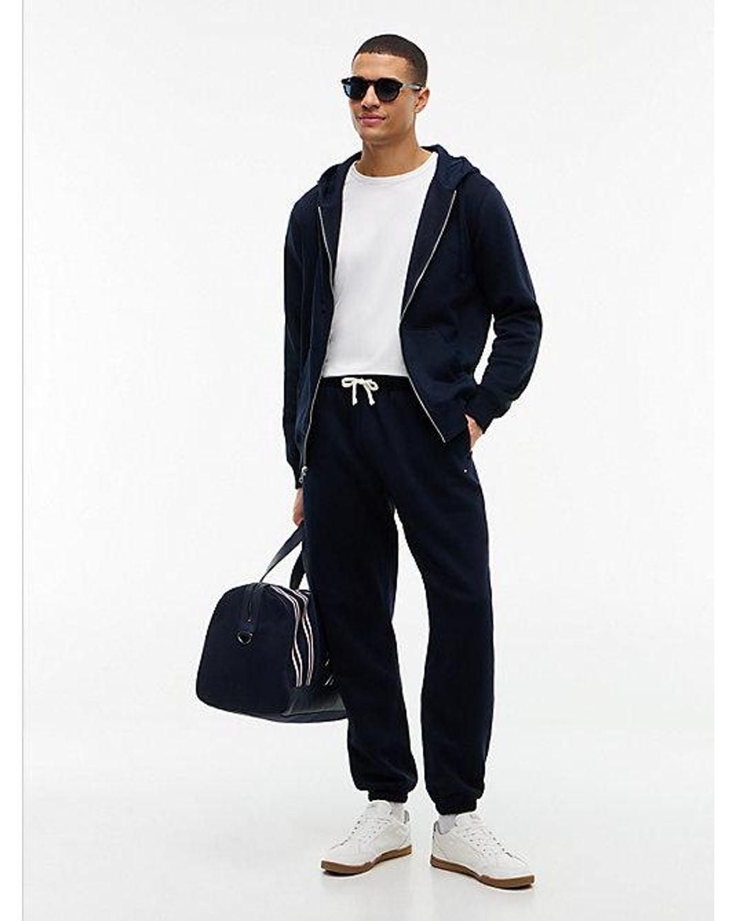Tommy Hilfiger White Contrast Drawstring Fleece Cuffed Joggers for men