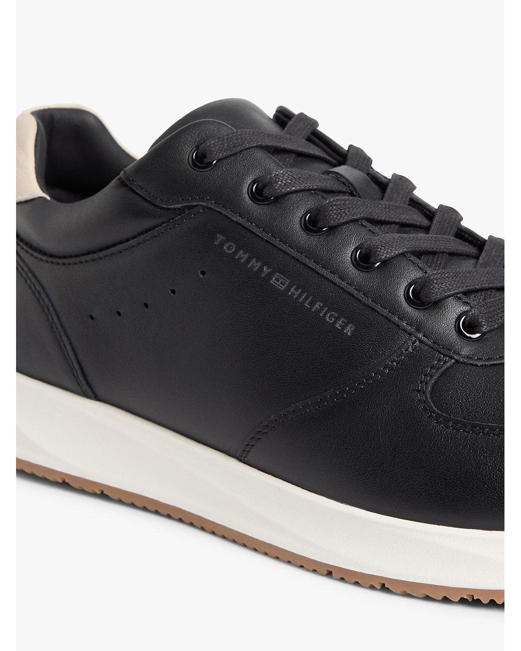 Tommy Hilfiger Black Debossed Leather Fine Cleat Trainers for men