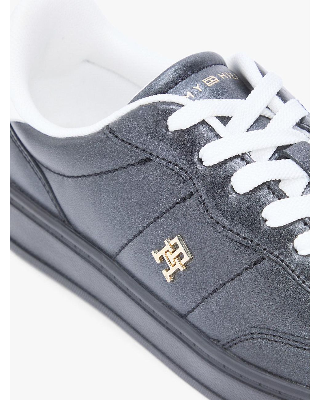 Tommy Hilfiger Blue Th Monogram Metallic Trainers With Leather