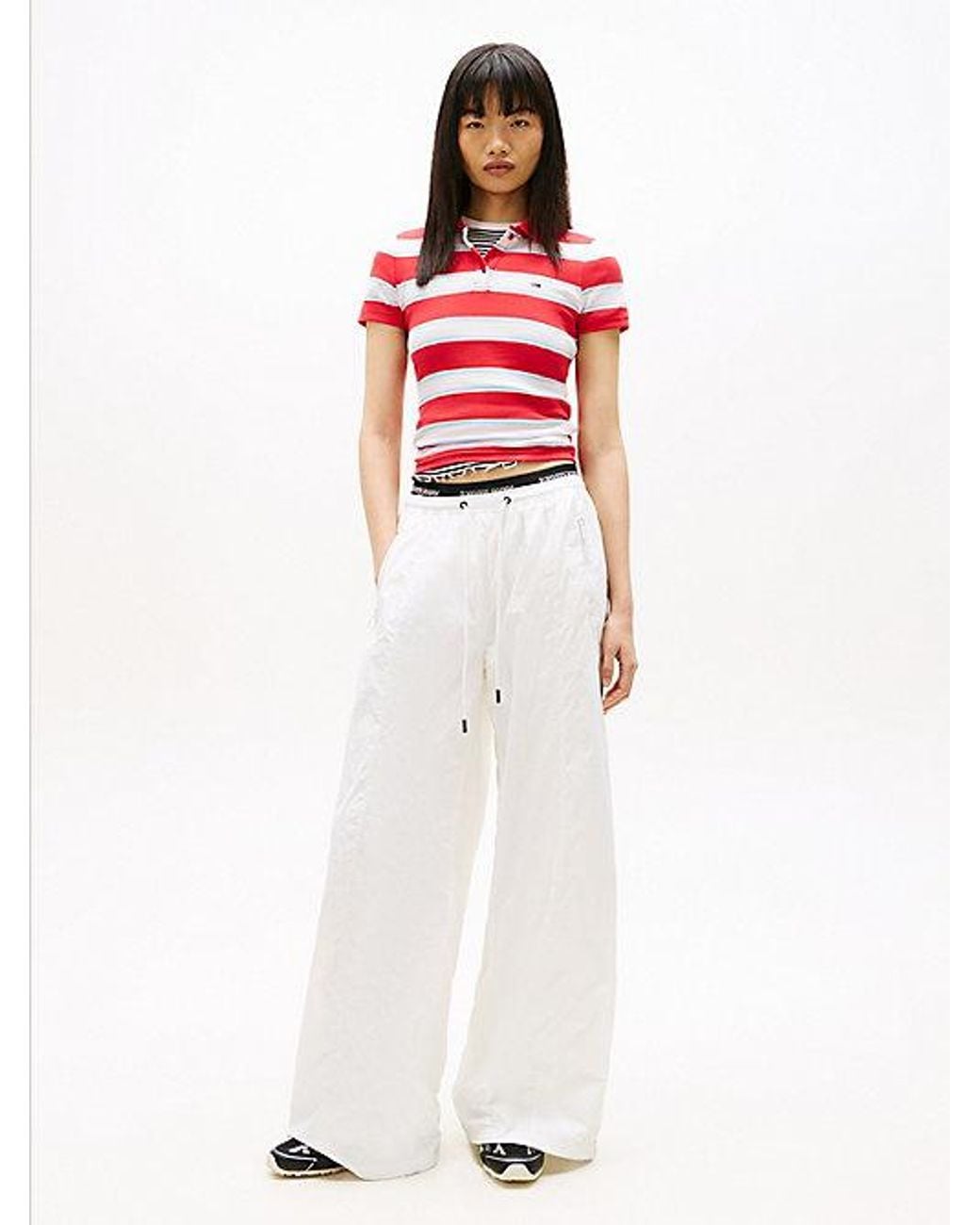 Tommy Hilfiger White Repeat Logo Tape Wide Leg Joggers