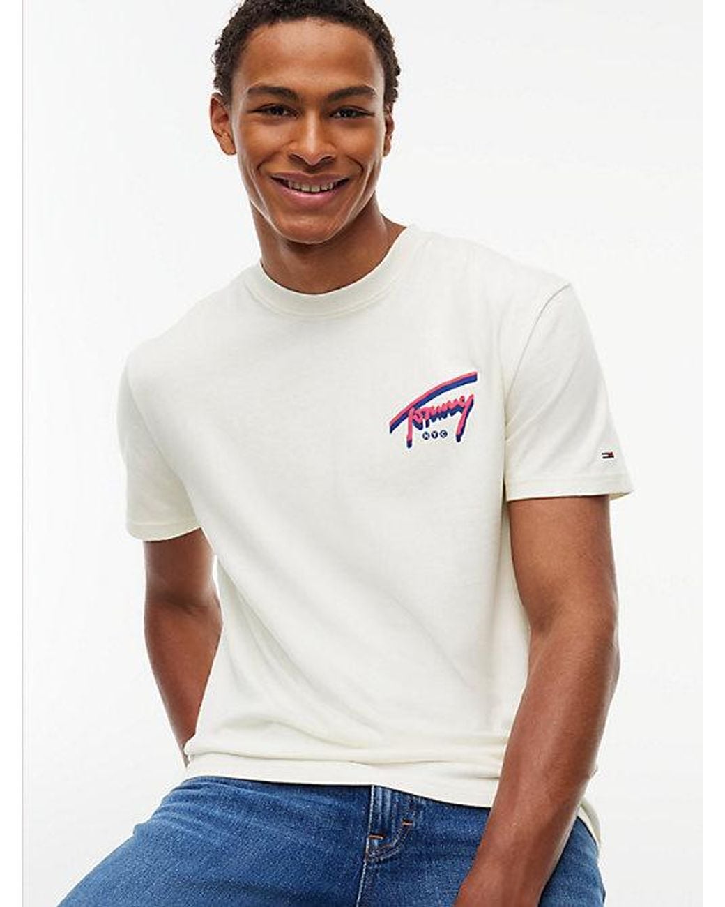 Tommy Hilfiger White Tommy Jeans Signature Back Logo Jersey T-Shirt for men