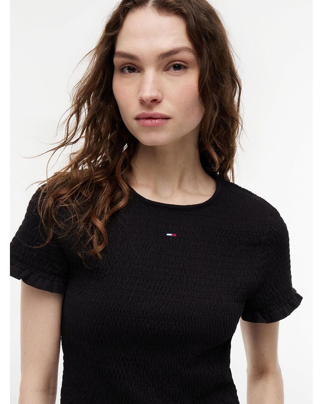 Tommy Hilfiger Black Smock Flag Embroidery Slim T-Shirt