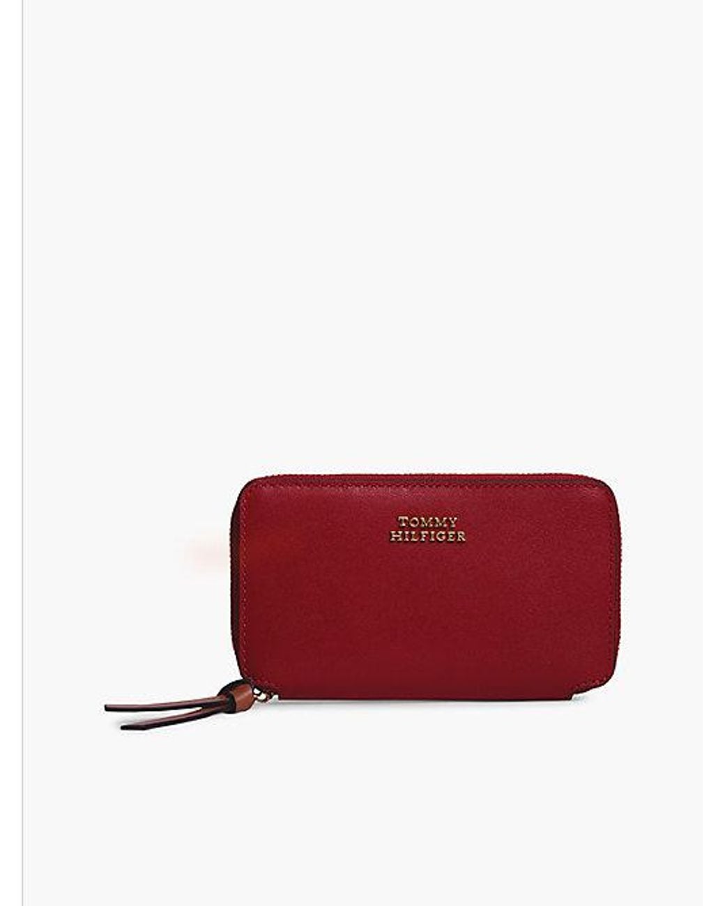 Tommy Hilfiger Red Leather Metal Logo Zip Around Wallet