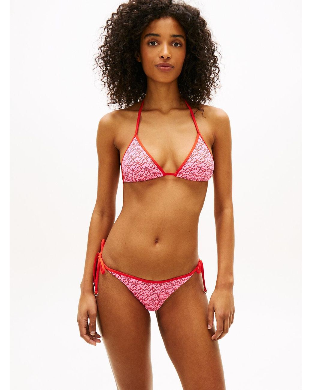 Tommy Hilfiger Orange Essential Print Halterneck Triangle Bikini Top