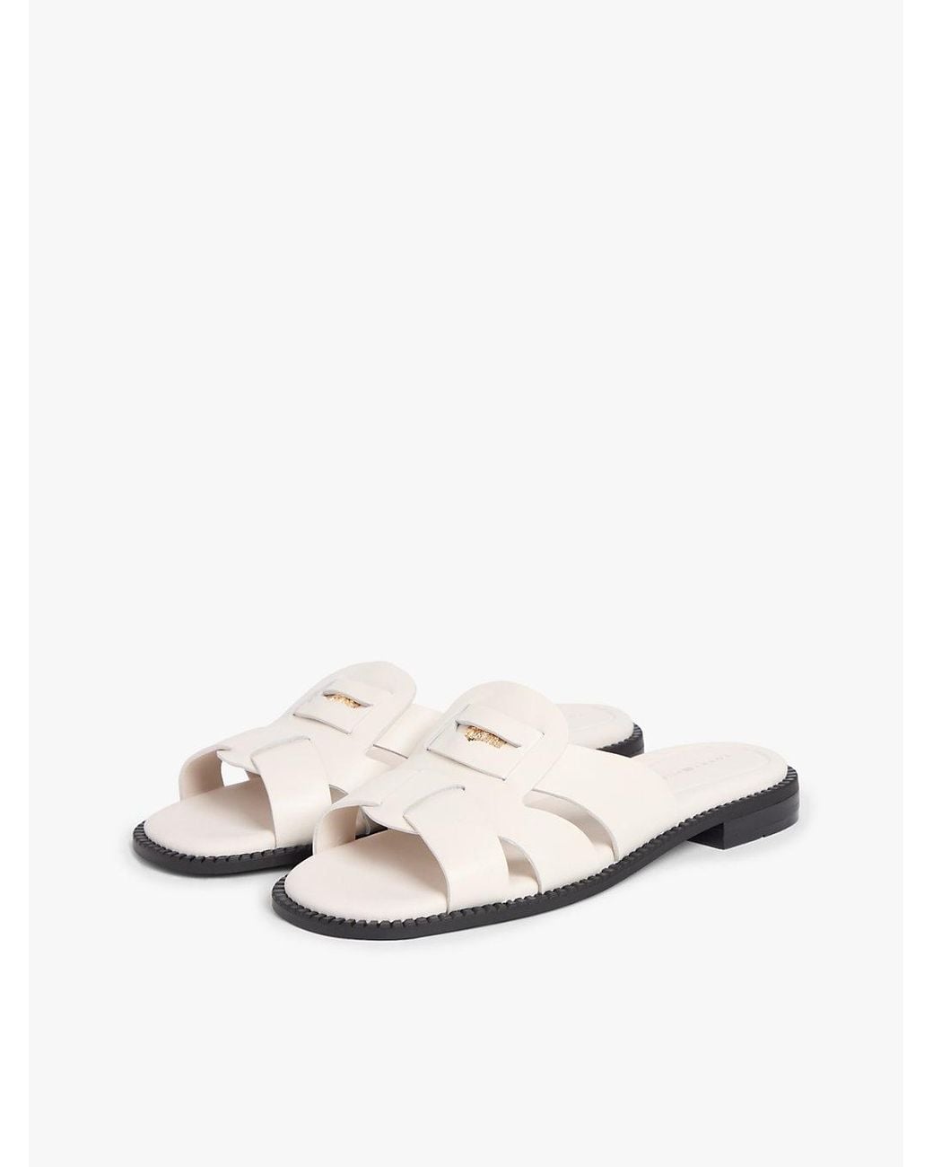 Tommy Hilfiger White Leather Crest Square Toe Sandals