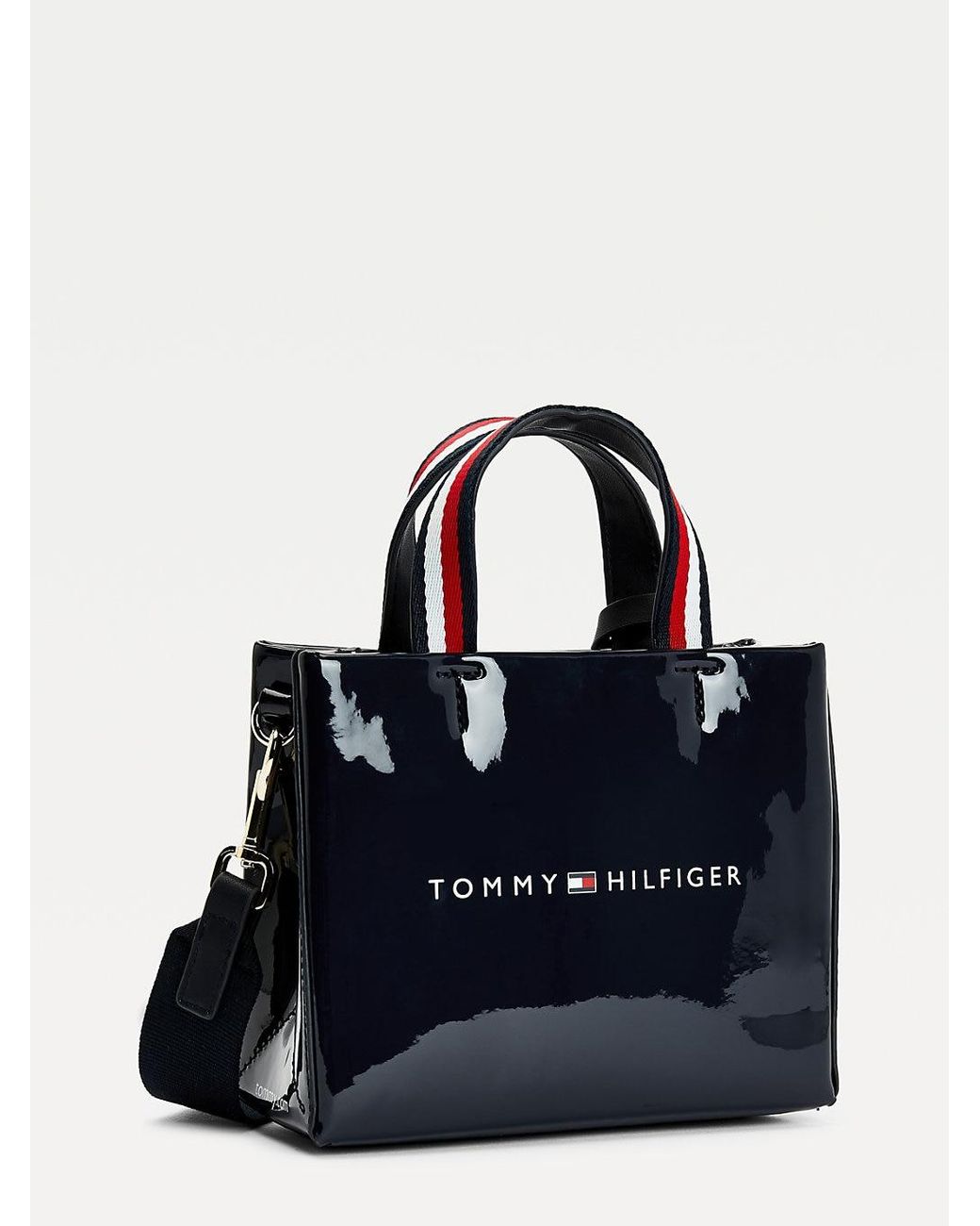 Tommy Hilfiger Kleine Shopper-Tote-Bag mit Glanz-Finish in Blau | Lyst DE