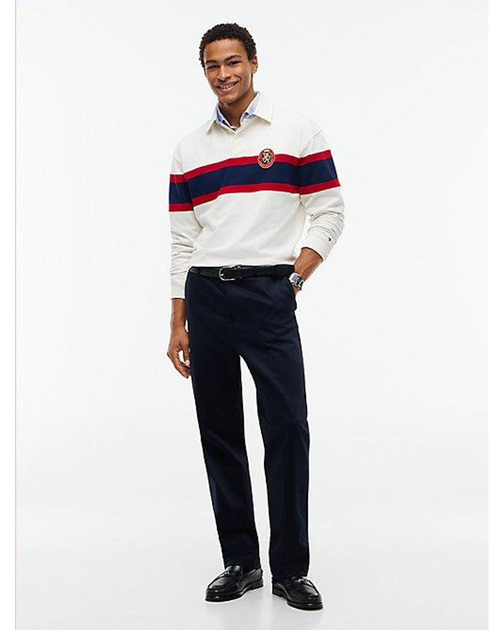 Tommy Hilfiger White Crest Colour Blocked Relaxed Rugby Shirt for men