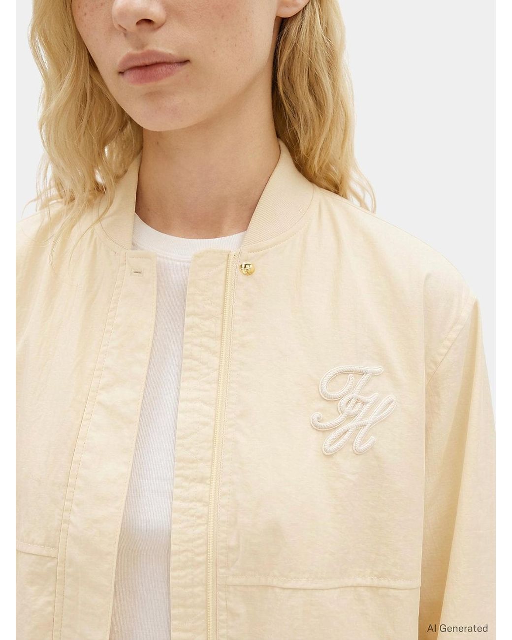 Tommy Hilfiger Natural Logo Embroidery Balloon Sleeve Bomber Jacket