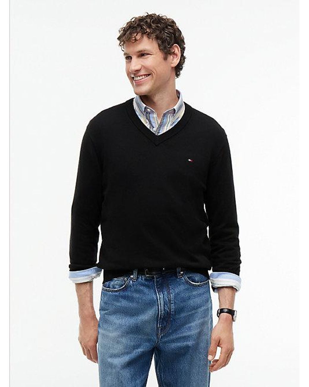 Tommy Hilfiger Black V Neck Jumper With Cashmere for men