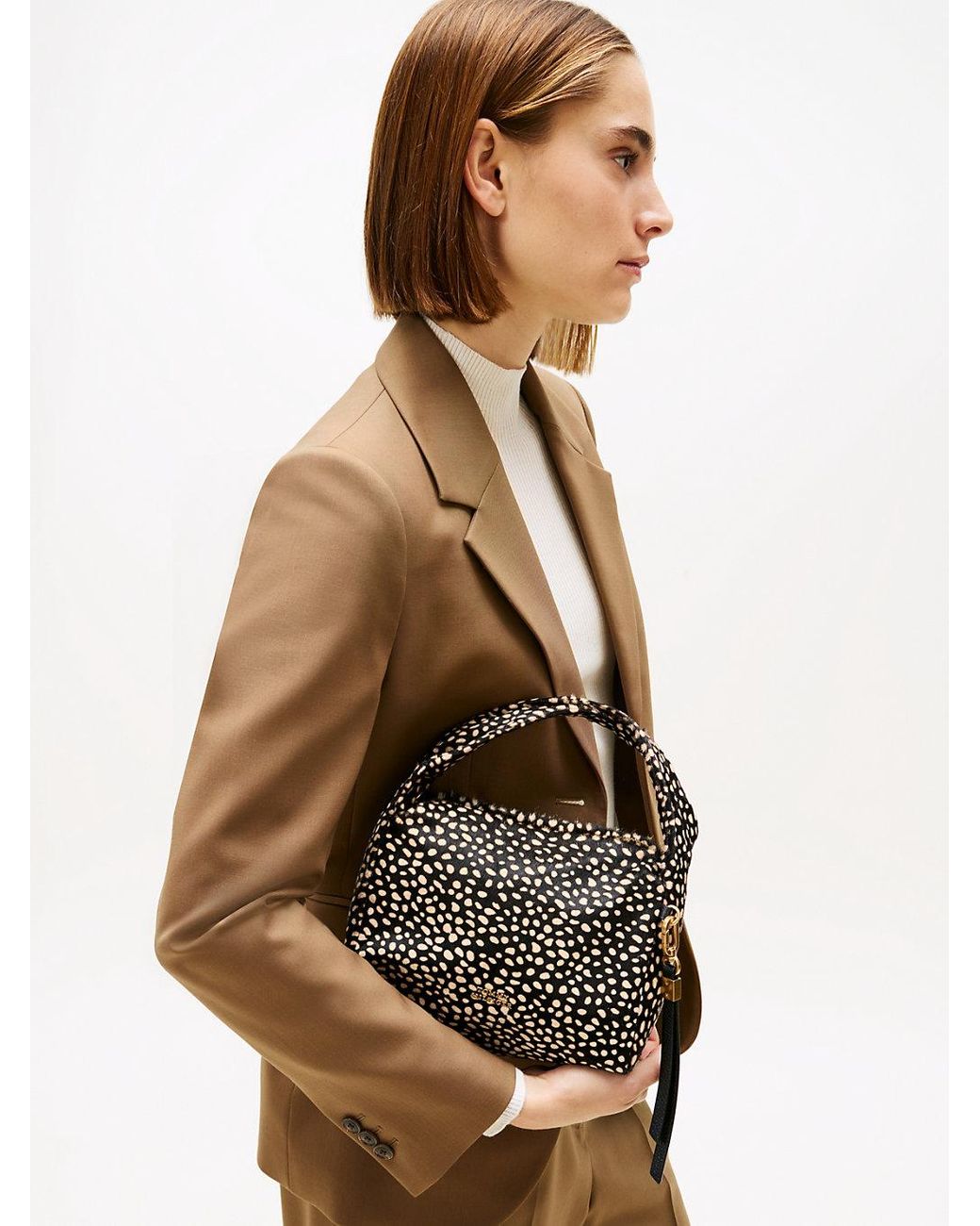 Tommy Hilfiger Black Leather Deer Print City Bag