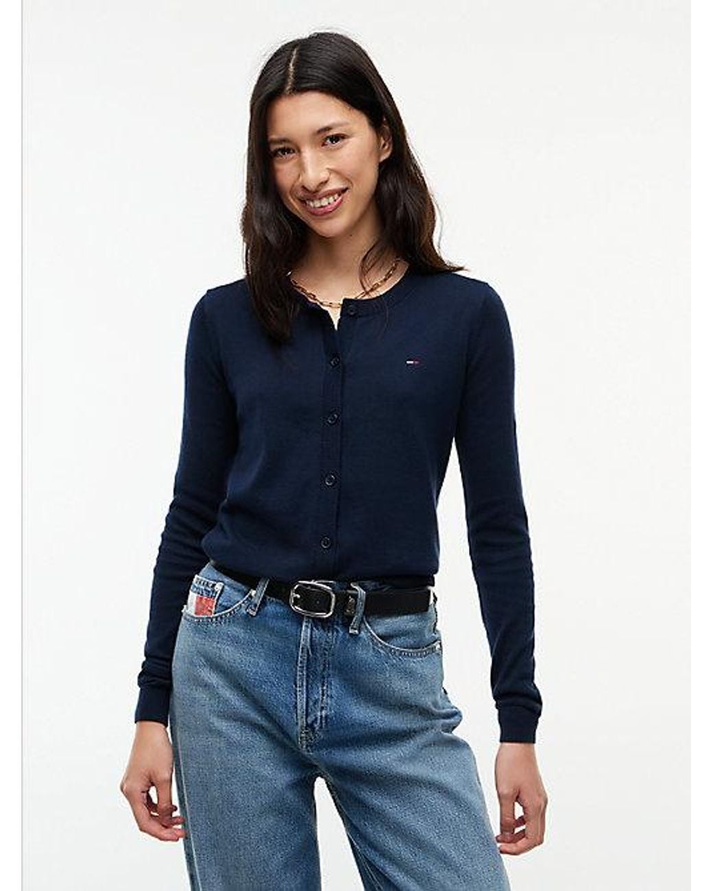 Tommy Hilfiger Blue Slim Crew Neck Cardigan
