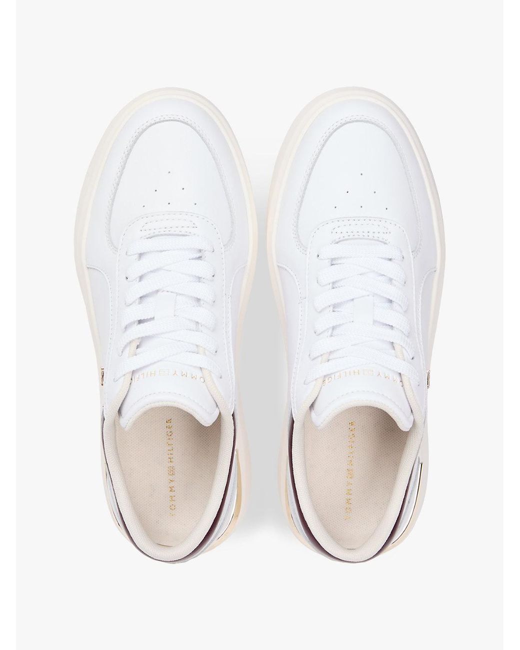 Tommy Hilfiger White Metallic Heel Leather Platform Trainers