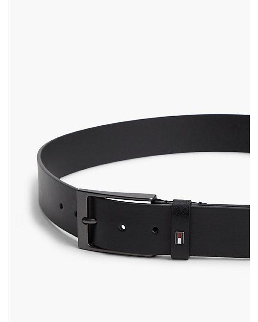 Tommy Hilfiger Black Leather Tonal Rectangular Buckle Belt for men