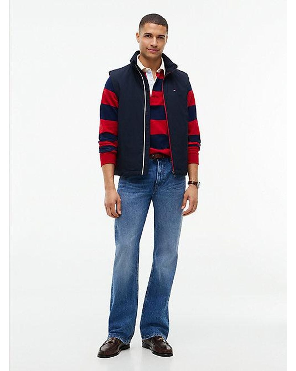 Tommy Hilfiger Red Global Stripe Lightweight Padded Gilet for men