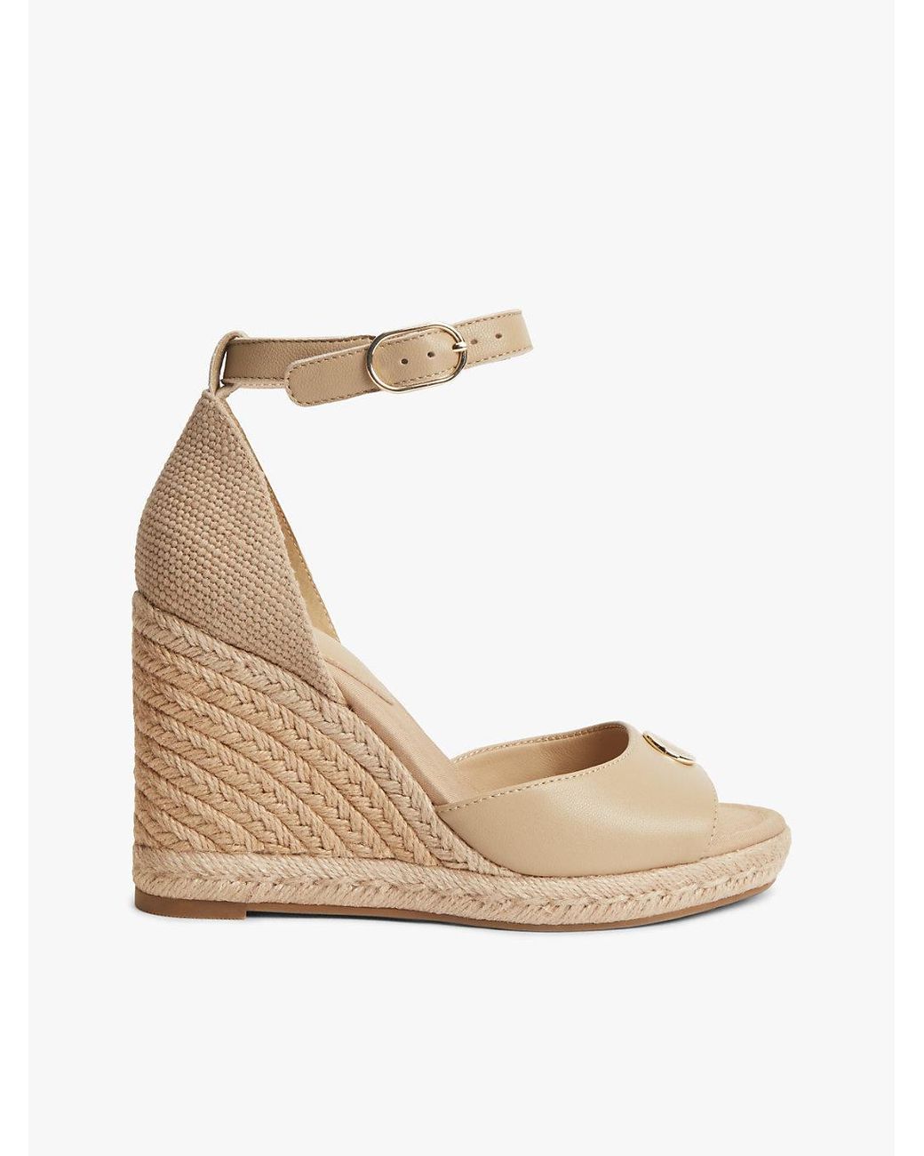 Tommy Hilfiger Natural Logo Plaque Leather Wedge Heel Espadrilles