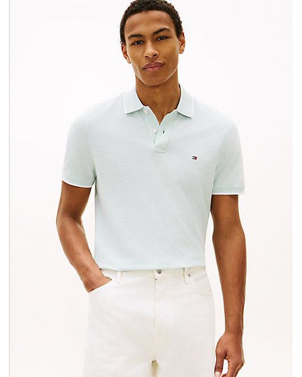Tommy Hilfiger White Regular Fit Pique Polo Shirt With Linen for men