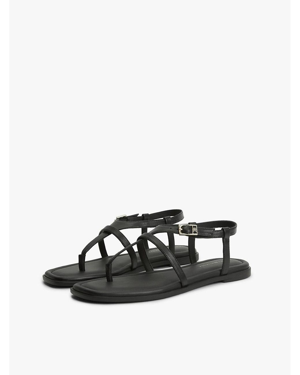 Tommy Hilfiger Black Leather Strap Toe Post Sandals