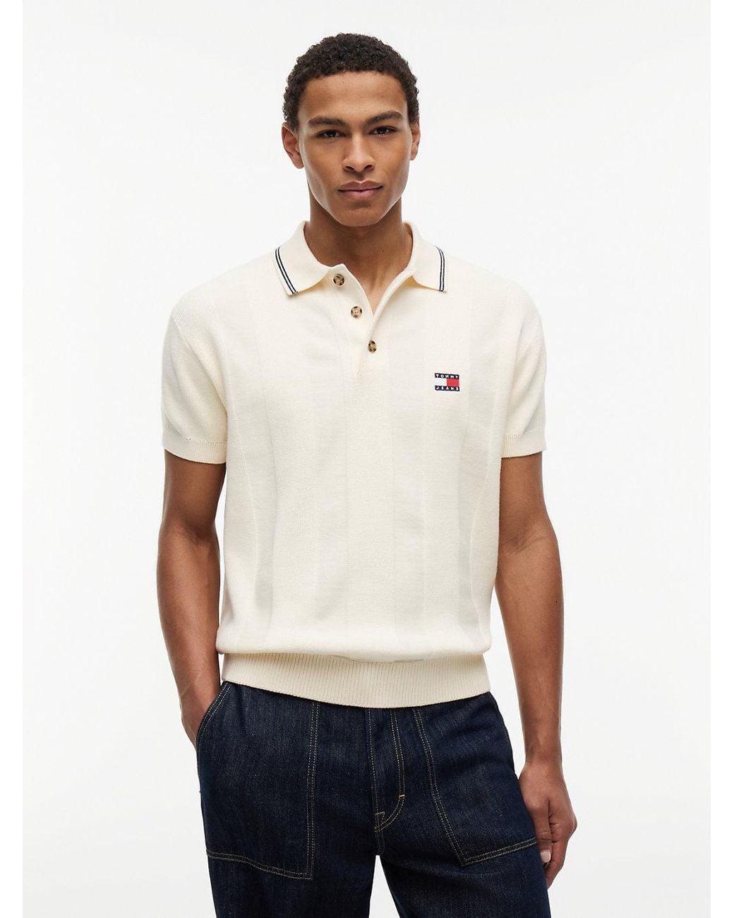 Tommy Hilfiger White Regular Fit Textured Knit Polo Shirt for men