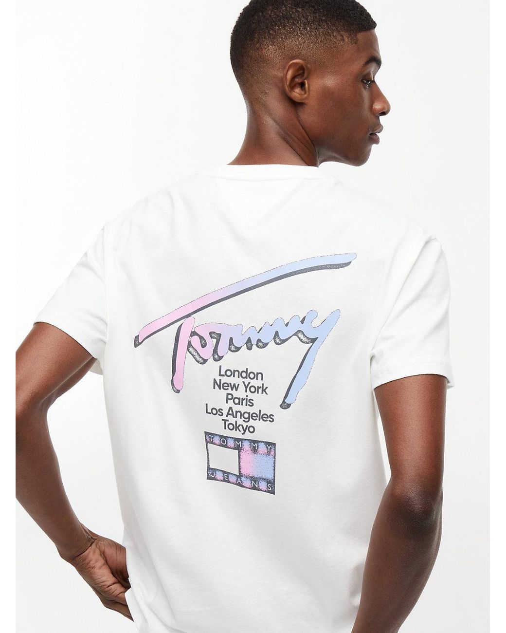Tommy Hilfiger White Signature Logo Crew Neck T-Shirt for men