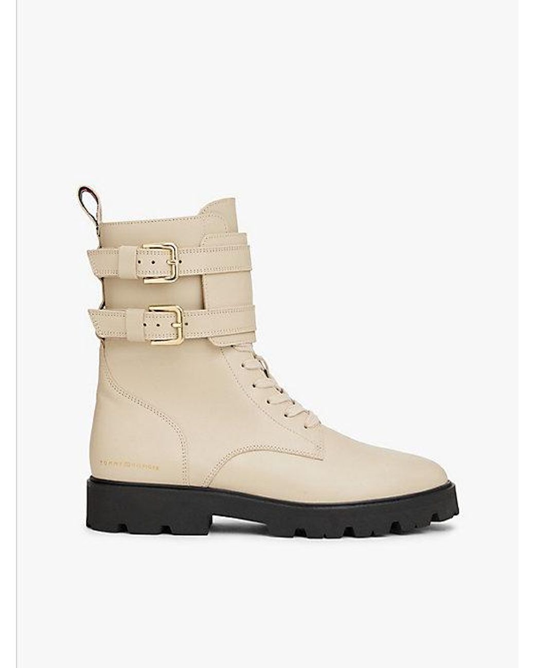 Tommy Hilfiger Natural Leather Logo Cleat Biker Boots