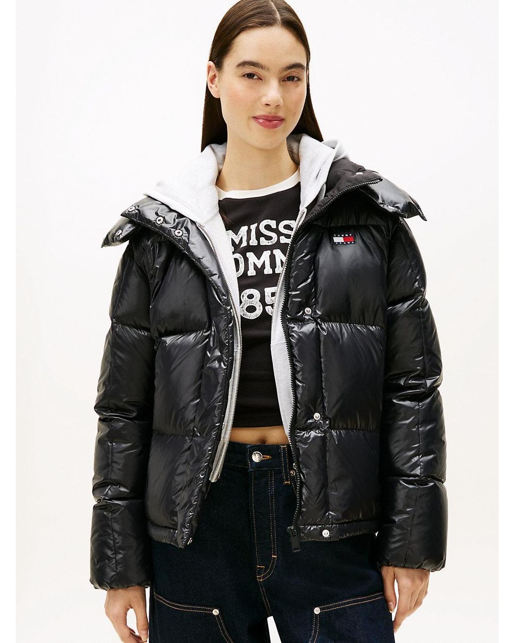 Tommy Hilfiger Black Shiny Quilted Down Alaska Puffer Jacket