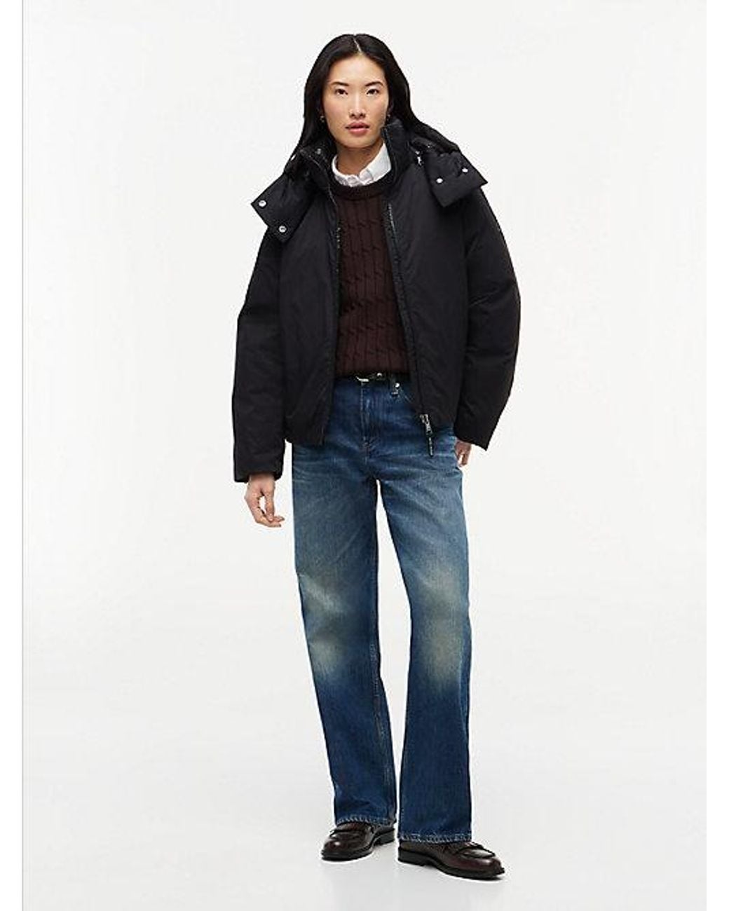 Tommy Hilfiger Black Shiny Water Repellent Down Hooded Parka