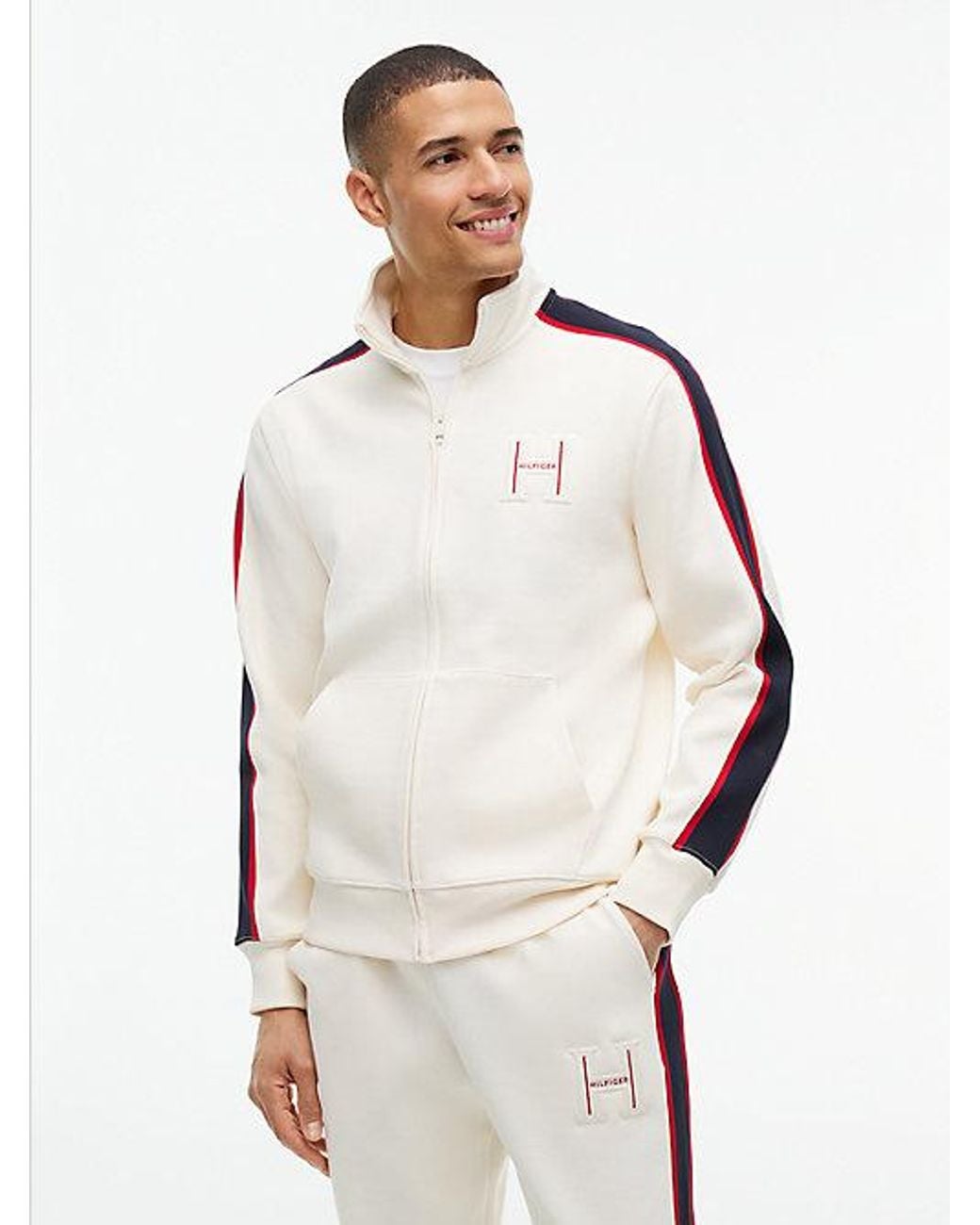 Tommy Hilfiger Natural Contrast Stripe Pique Zip Thru Sweatshirt for men