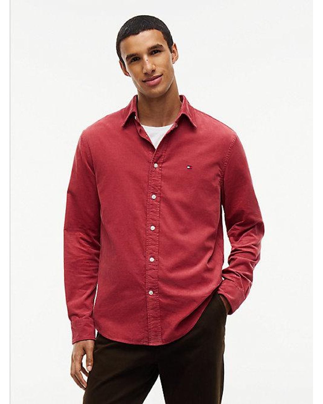 Tommy Hilfiger Red Regular Fit Fine Corduroy Shirt for men