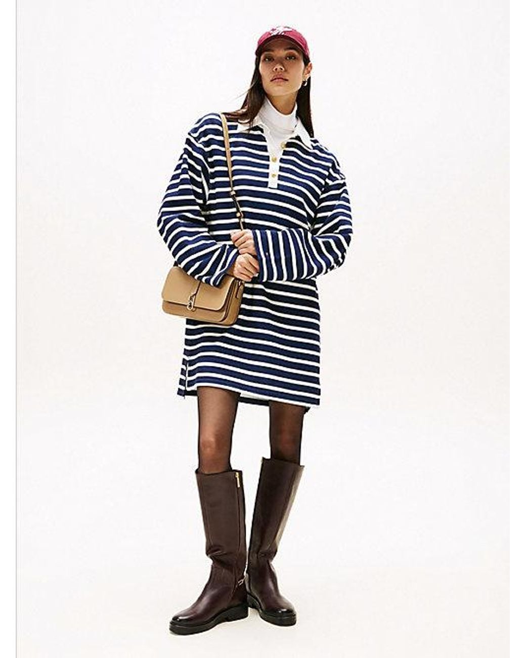Tommy Hilfiger Blue Gold-tone Button Relaxed Mini Rugby Dress