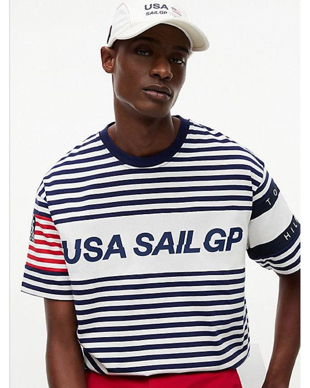 Tommy Hilfiger Red Tommy X U.S. Sail Gp Team Stripe Relaxed T-Shirt