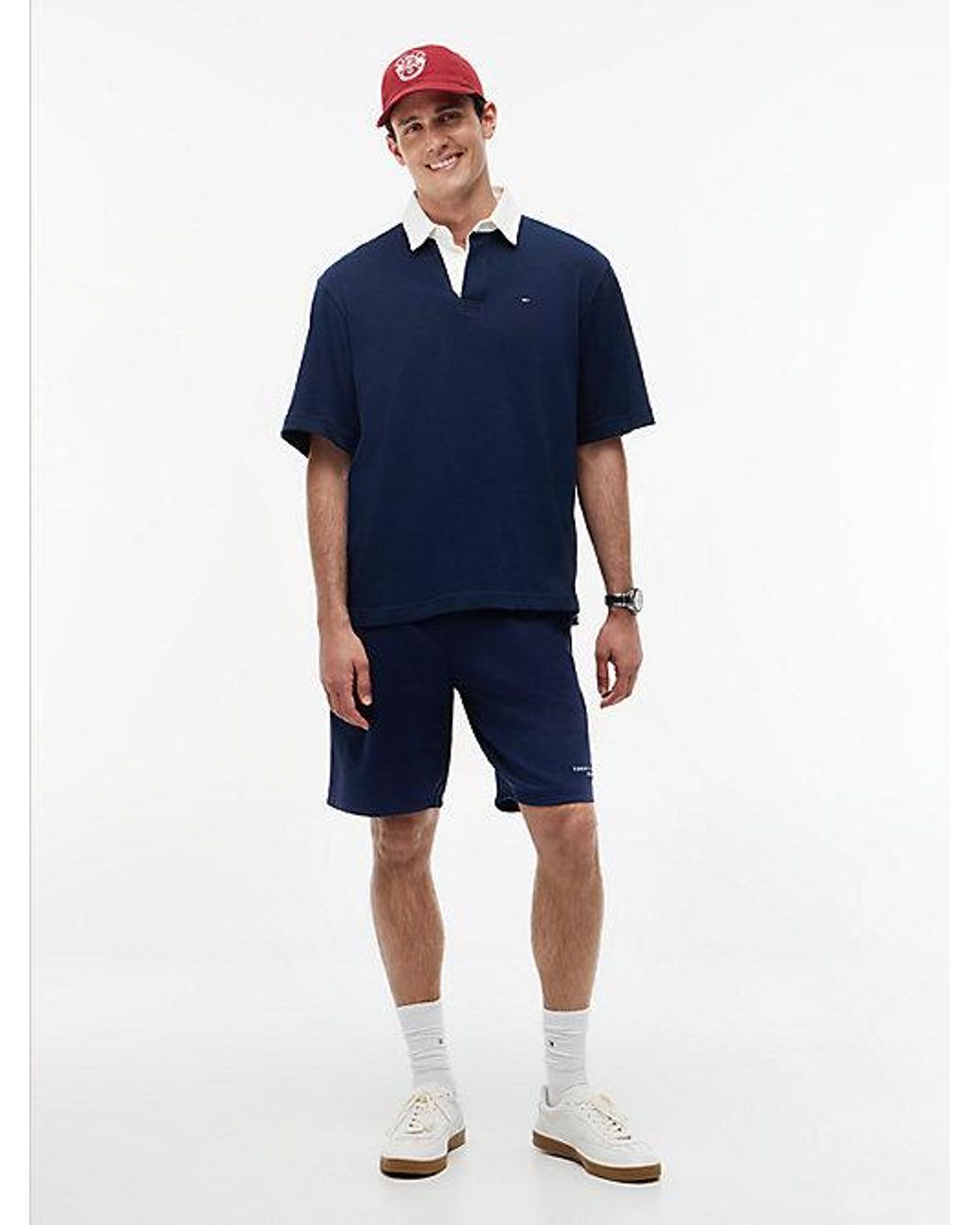 Tommy Hilfiger Blue Colour-blocked Back Logo Relaxed Polo Shirt for men