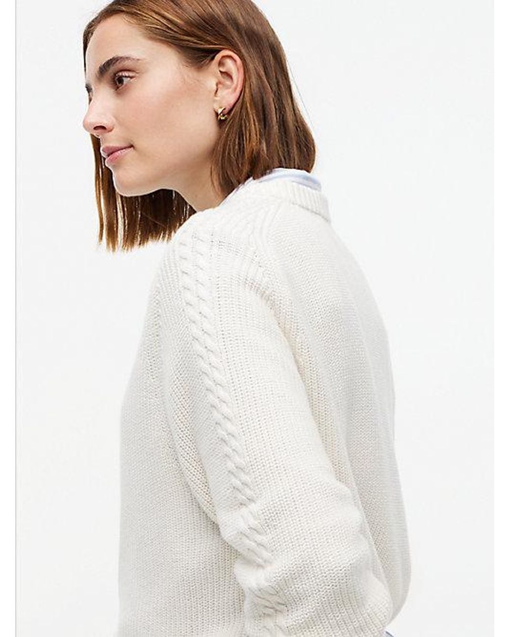 Tommy Hilfiger White Cardigan Stitch Relaxed V Neck Jumper