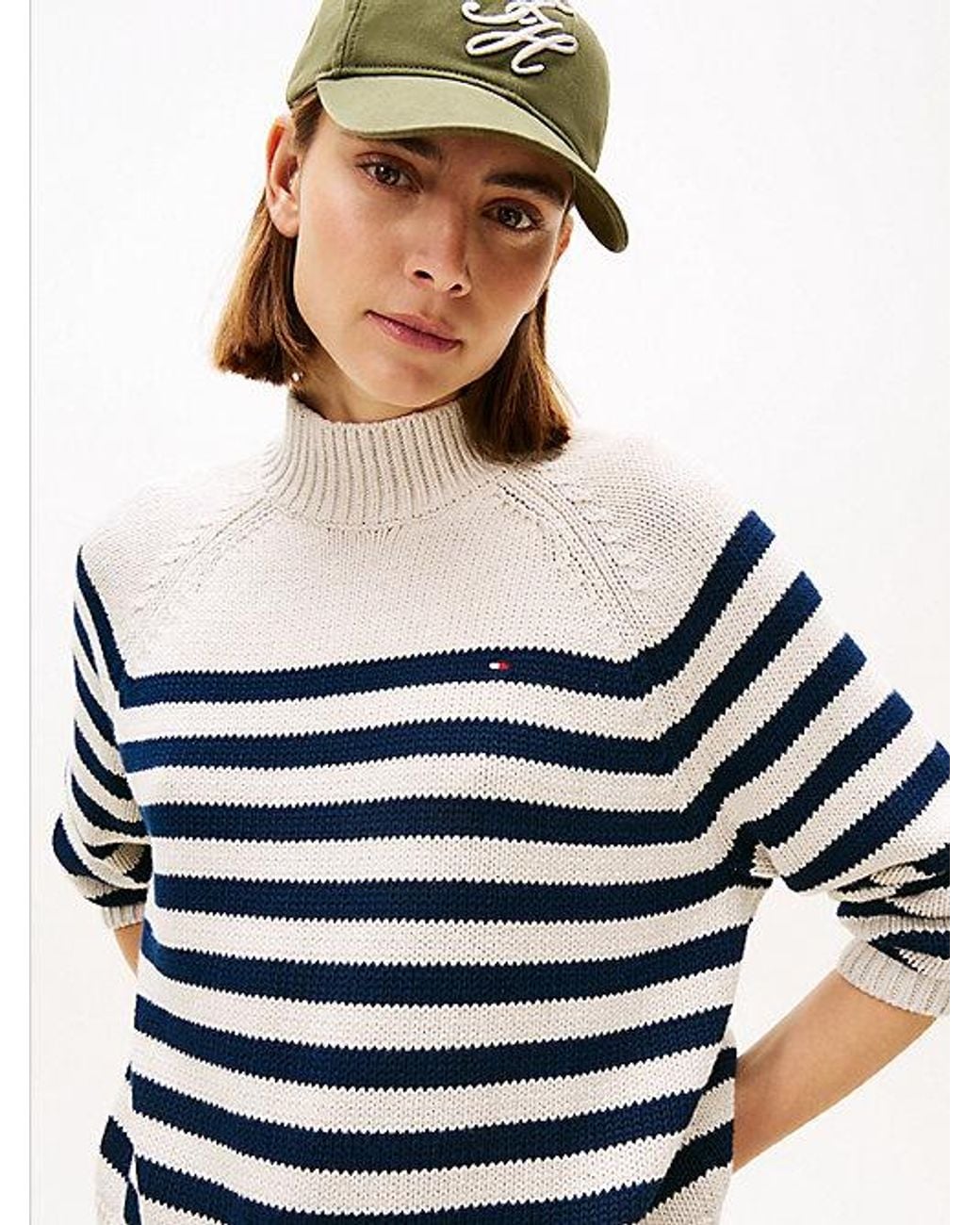 Tommy Hilfiger Gray Stripe Mock Neck Relaxed Jumper