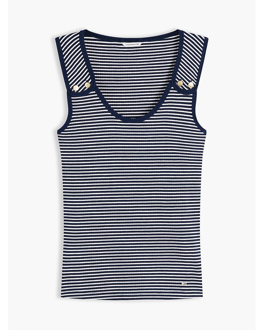 Tommy Hilfiger Blue Tone Button Ribbed Tank Top
