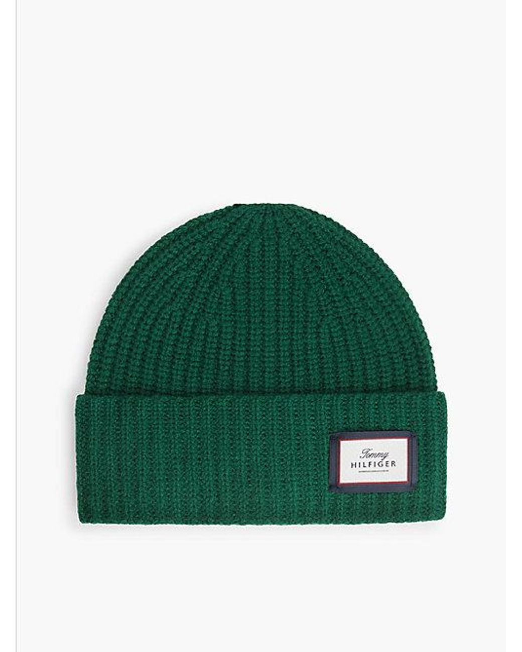 Tommy Hilfiger Green Pure Wool Chunky Rib Knit Beanie for men