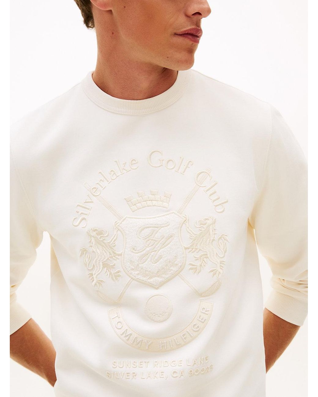 Tommy Hilfiger White Crest Embroidery Intechno Knit Sweatshirt for men