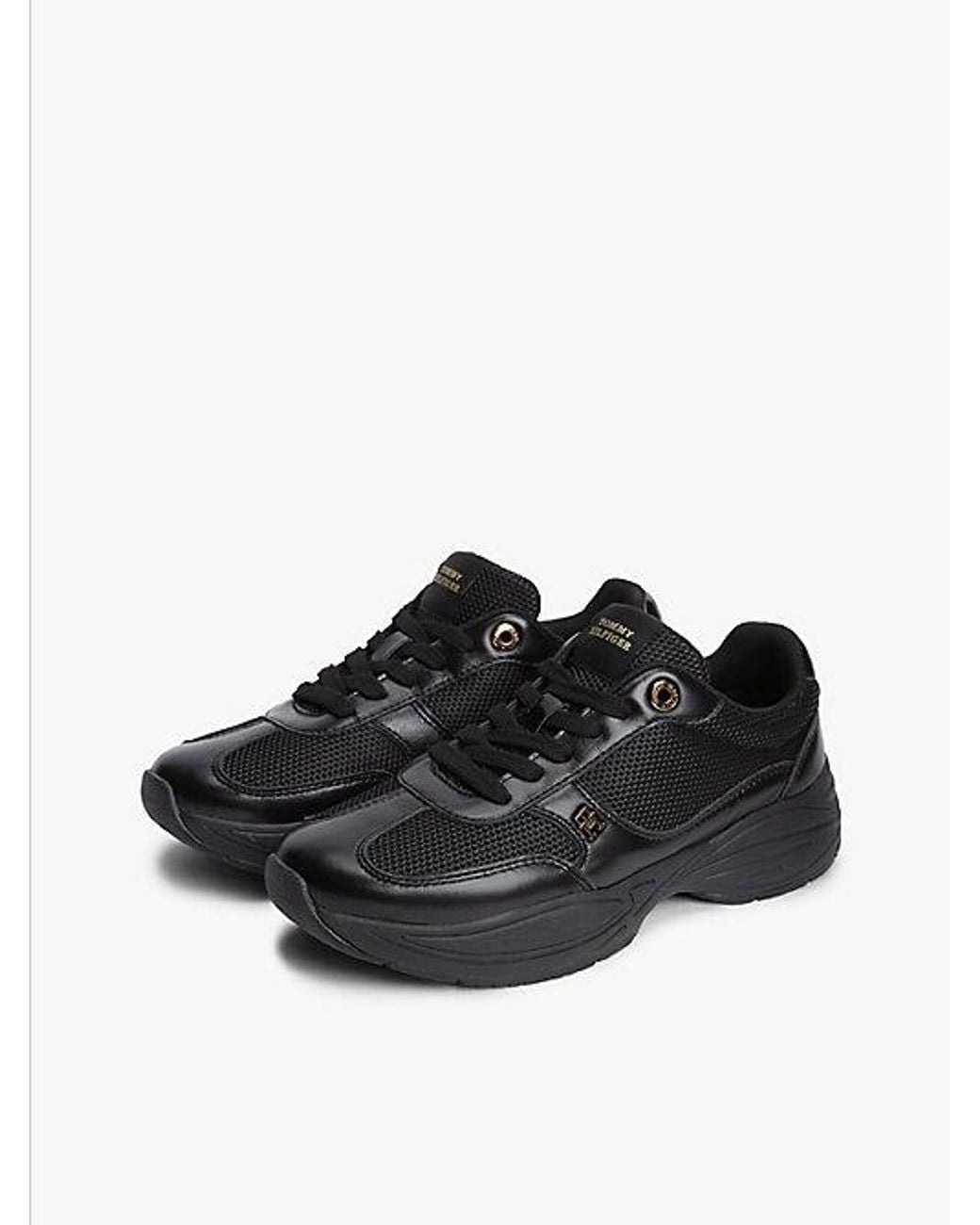 Tommy Hilfiger Black Th Monogram Mixed Texture Leather Trainers