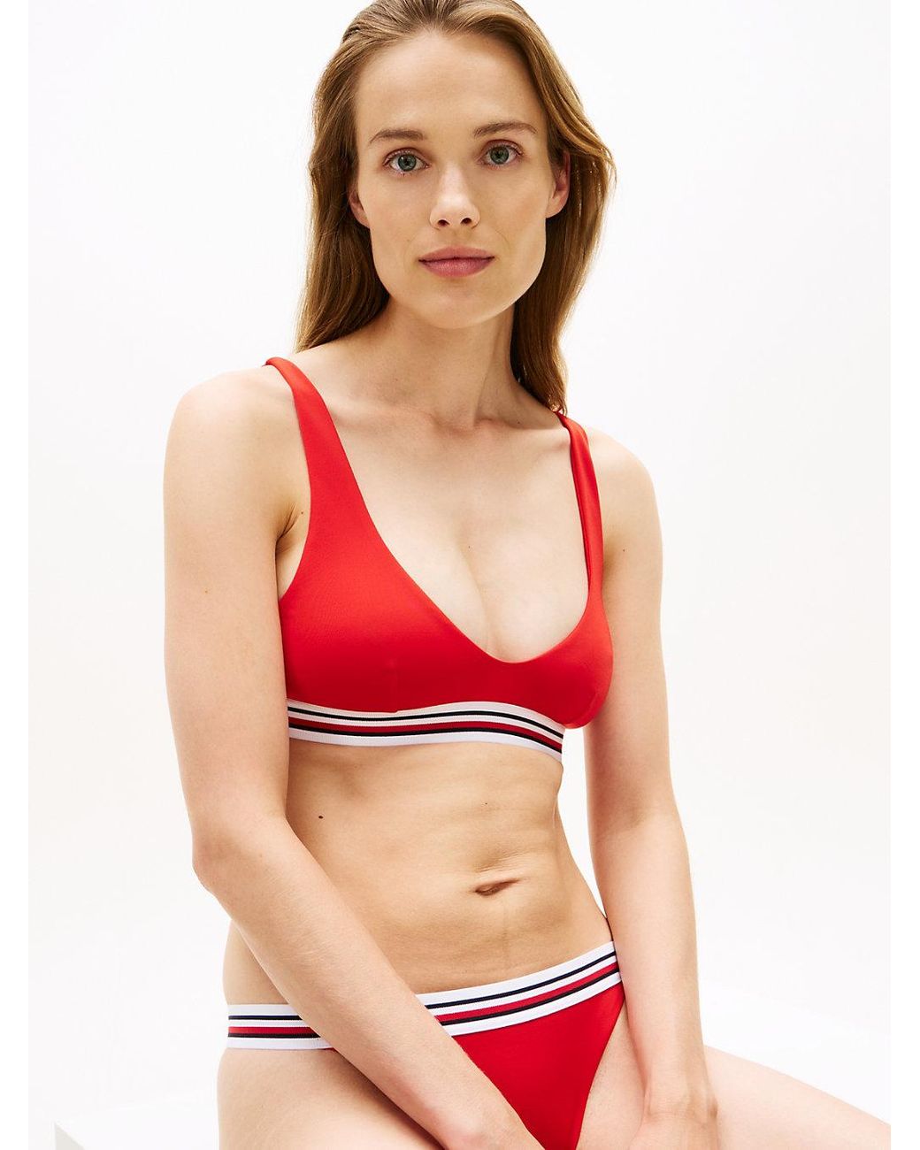Tommy Hilfiger Red Global Stripe Bralette Bikini Top